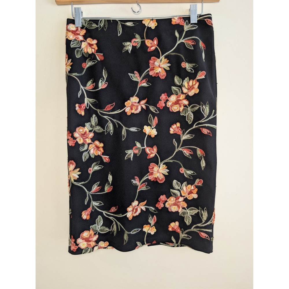 New York Clothing Co Brown Floral Embroidered Midi Skirt Cottagecore Small